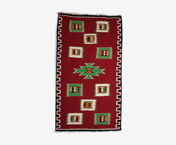 Tapis Kilim rouge en laine tissé à la main 175x100
