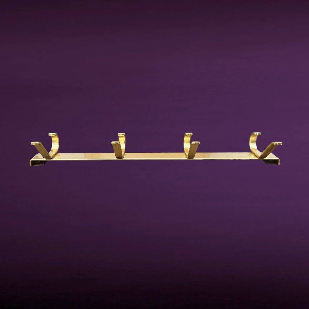 Portemanteau mural en aluminium anodisé doré 4 patères design moderniste - années 60