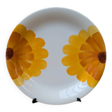 Vintage round serving dish with yellow flowers, Ironstone, 1970s, Italy.