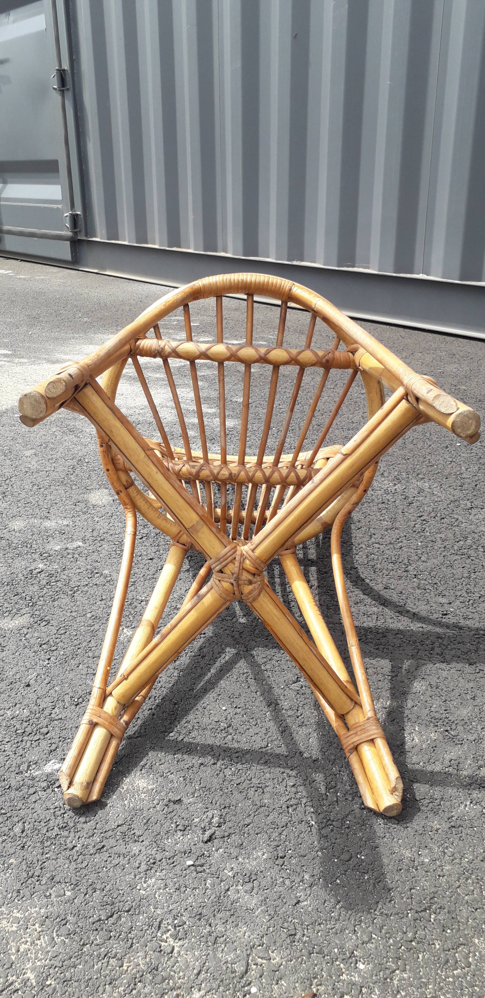 Paire de chaises et table rotin osier vintage XXème