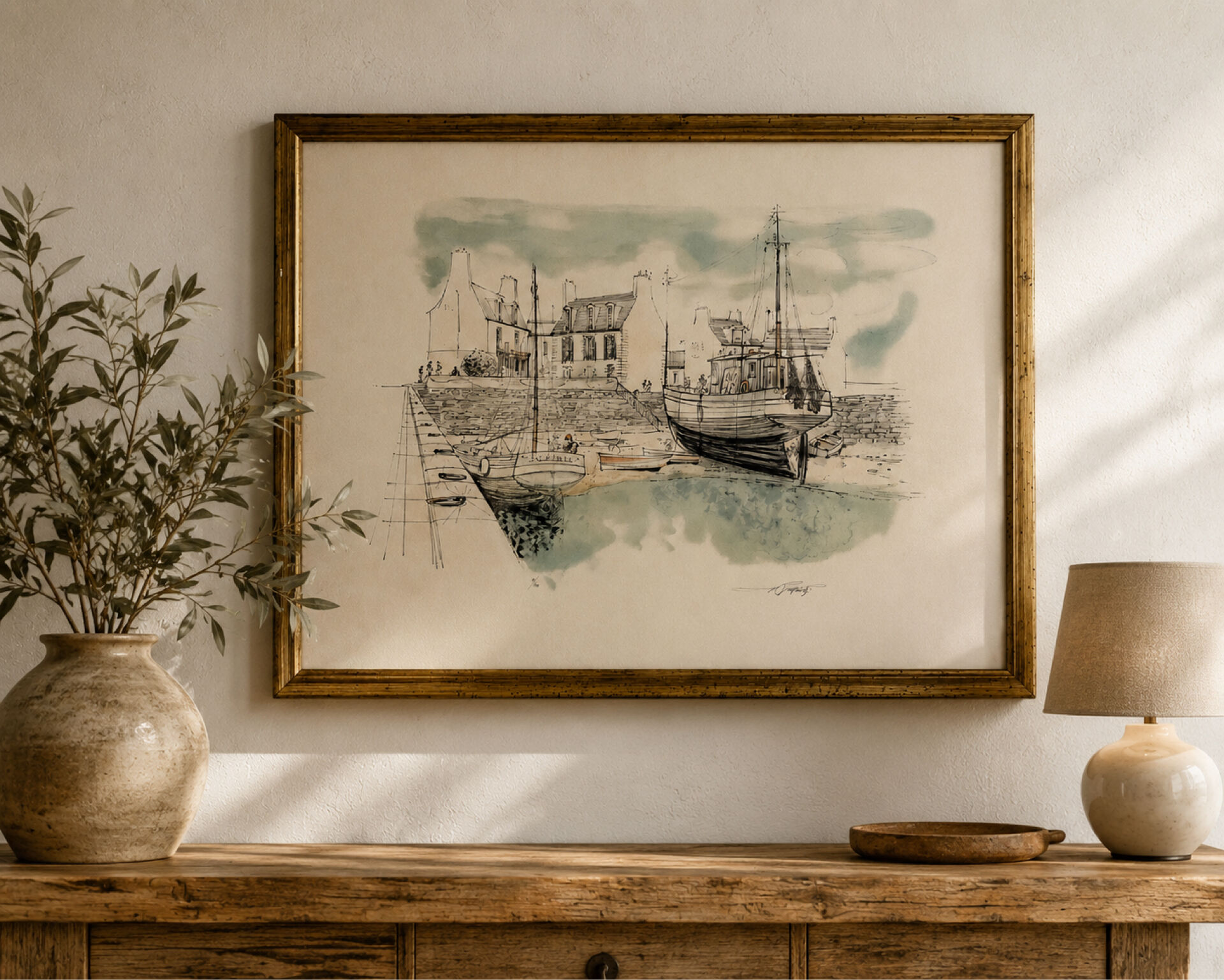 Lithographie originale signée Rolf Rafflewski – Le Port de Lesconil