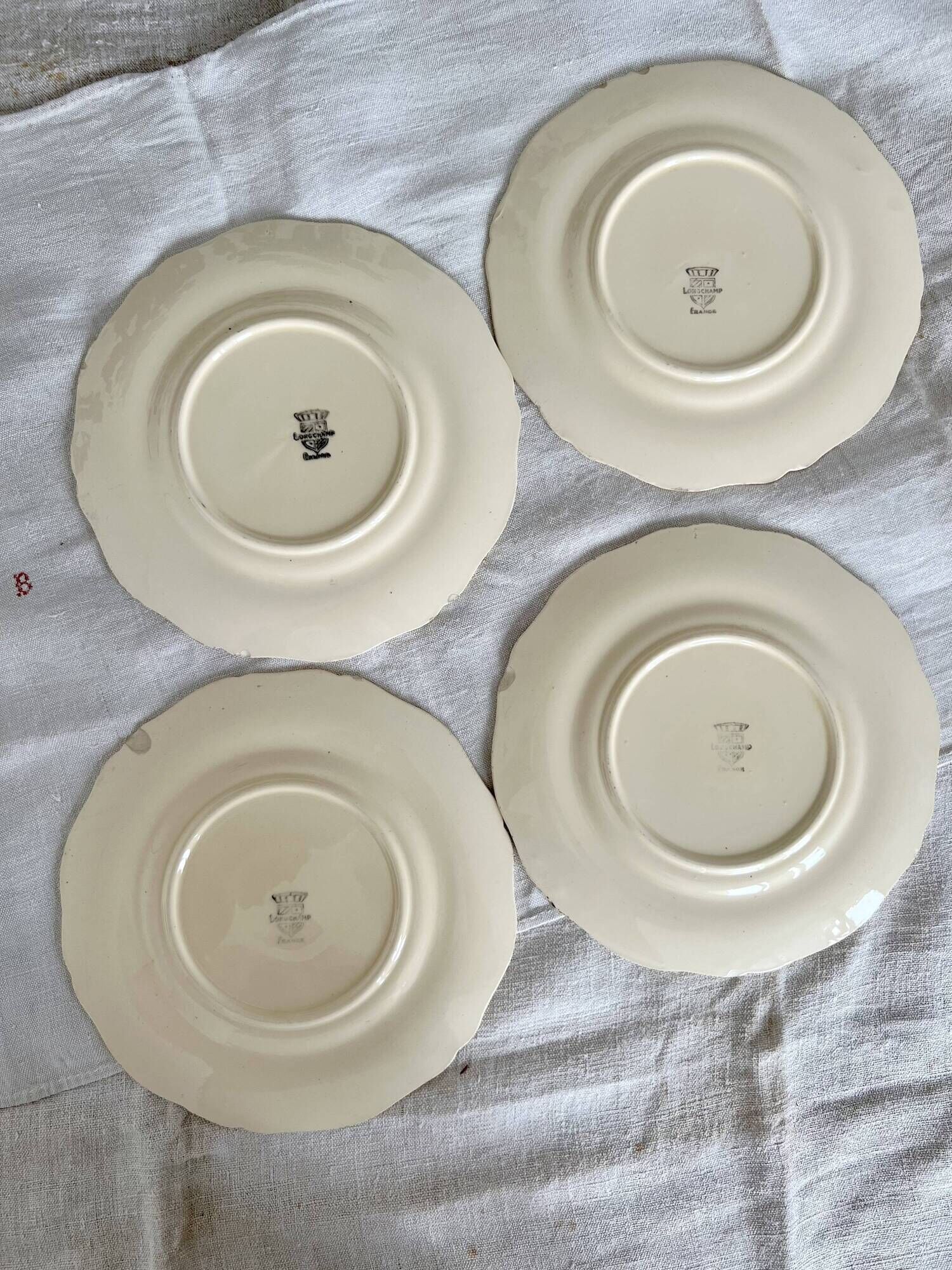 Set of 5 vintage earthenware flat plates stamped Longchamp beige color classic style