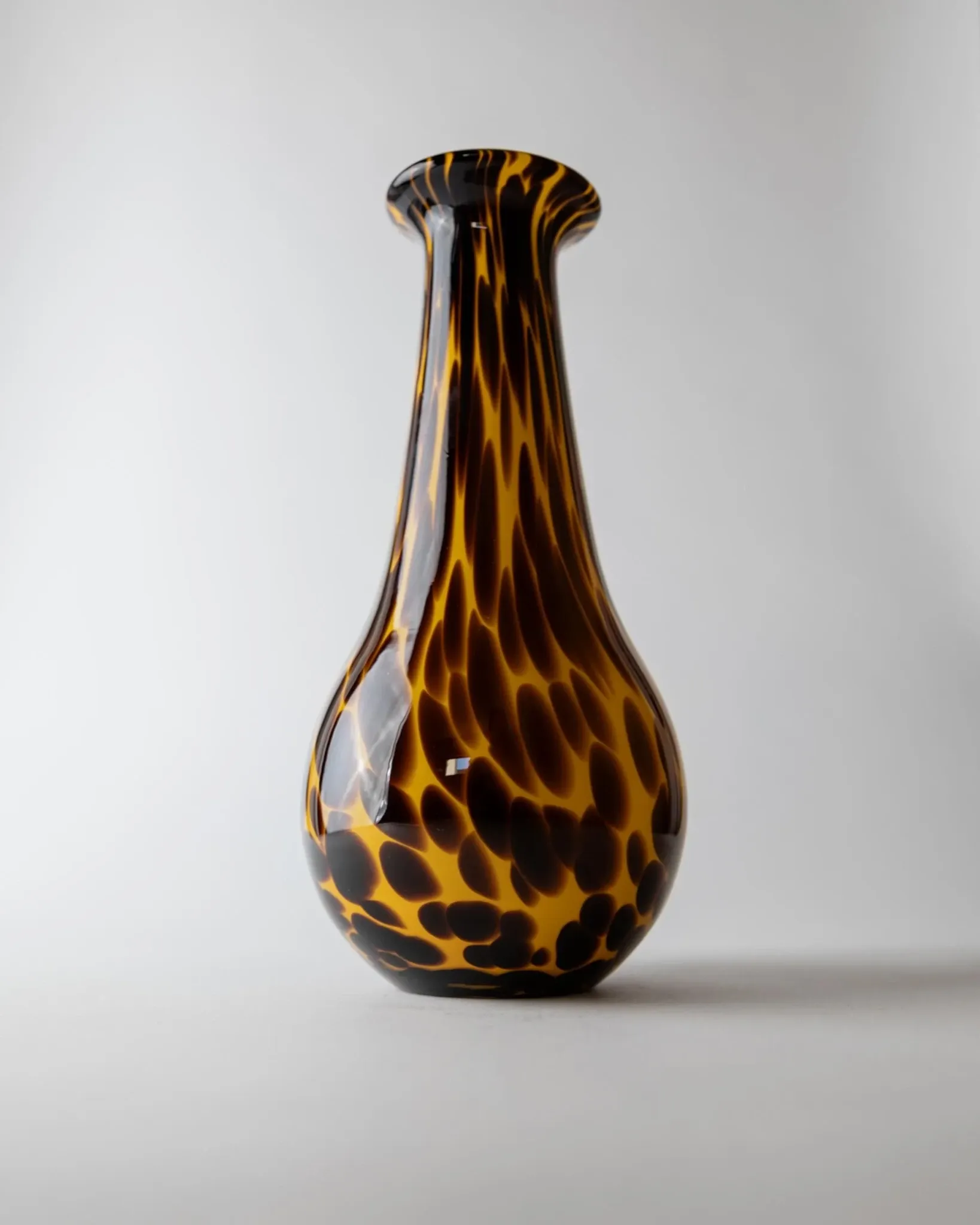 Vintage Murano glass vase from the 1990s, yellow art glass with brown spots, postmodern Italian design, sculptural flower vase, elegant gift idea.