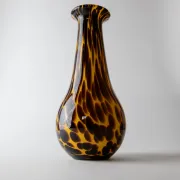 Vintage Murano glass vase from the 1990s, yellow art glass with brown spots, postmodern Italian design, sculptural flower vase, elegant gift idea.