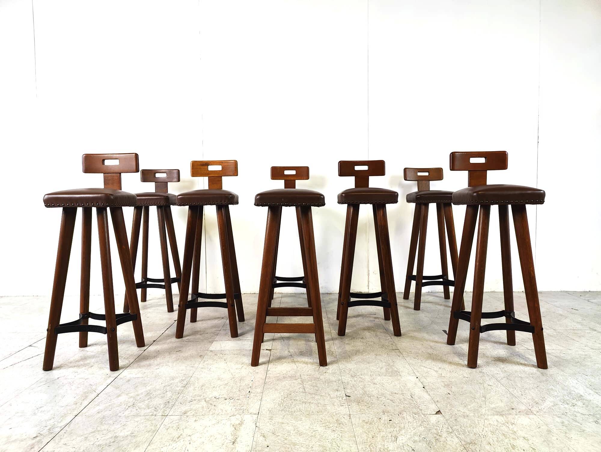 Set of 8 vintage brutalist bar stools, 1960s
