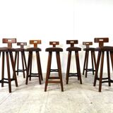 Set of 8 vintage brutalist bar stools, 1960s