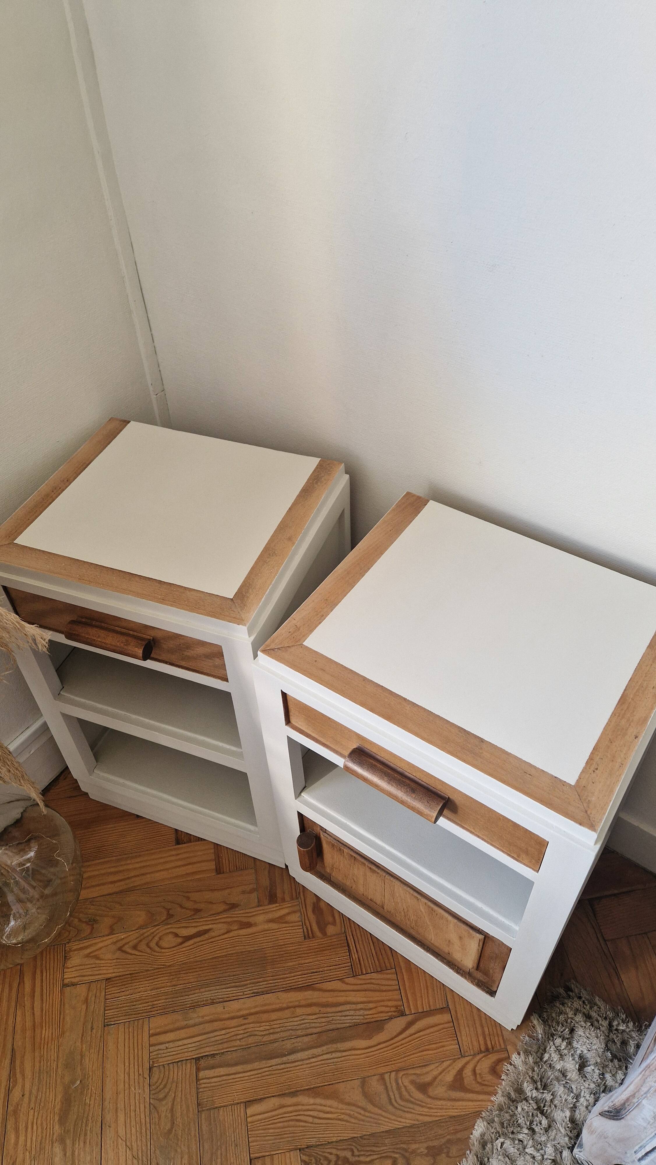 Pair of vintage beech bedside tables