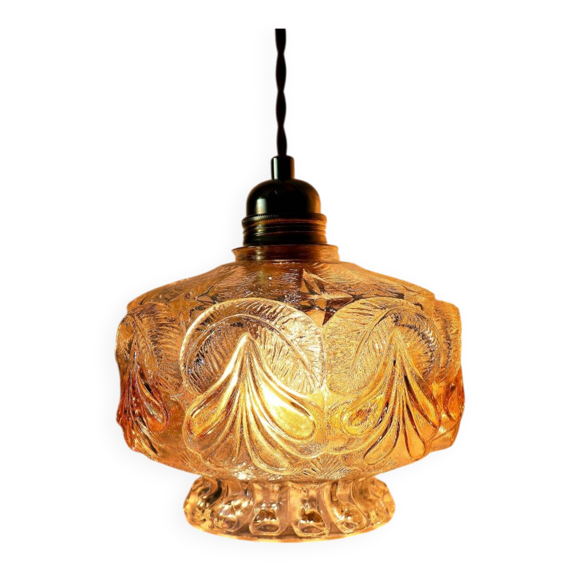 Vintage amber cut glass suspension – retro bohemian lamp
