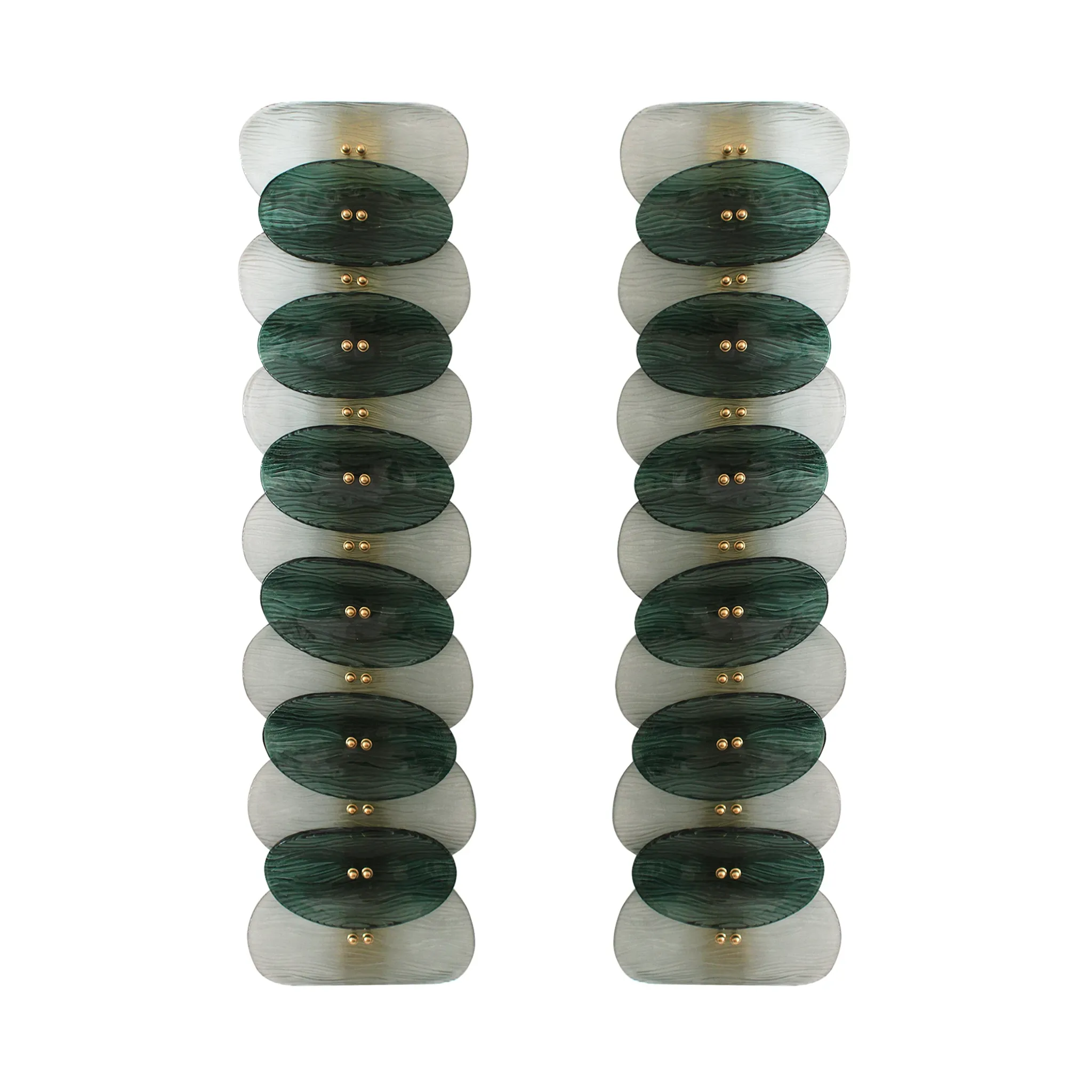 Mid Modern Green And White Murano Glass and Brass Italian Wall Sconces