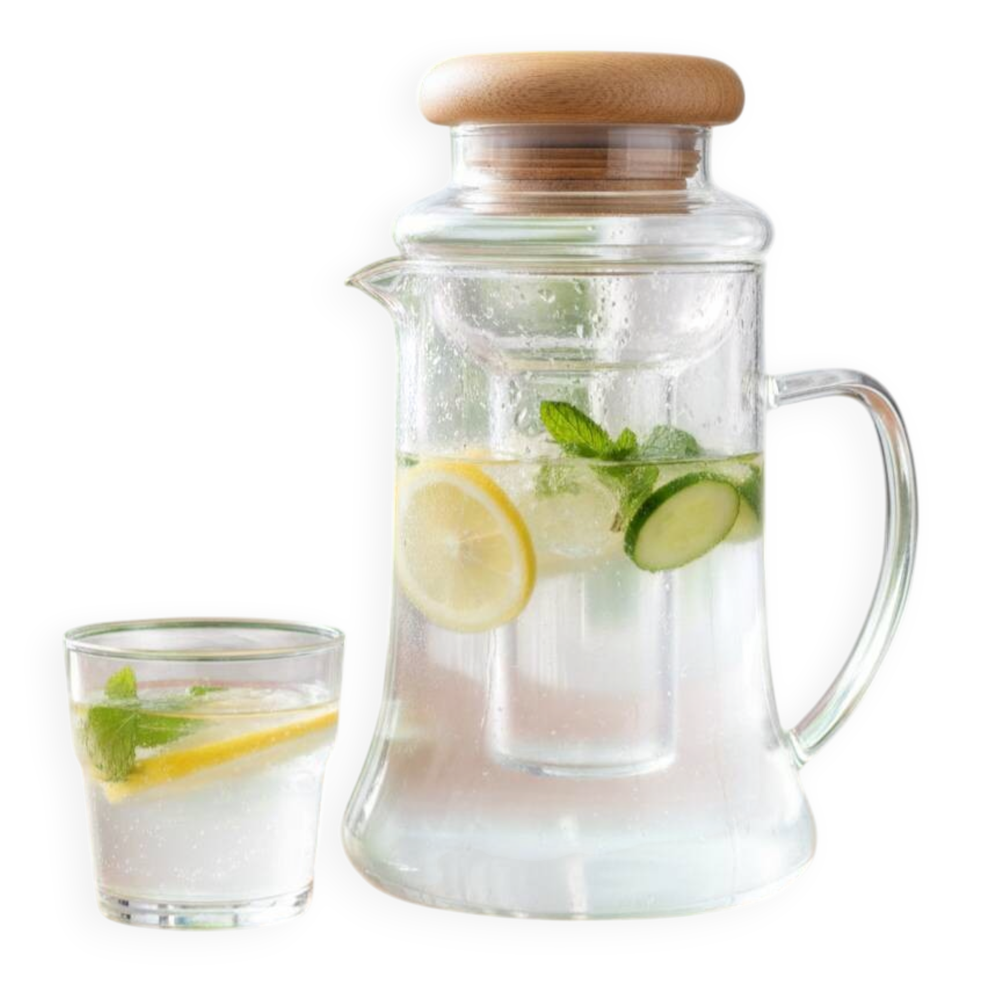 Borosilicate glass pitcher with infuser and wooden lid #PIMR