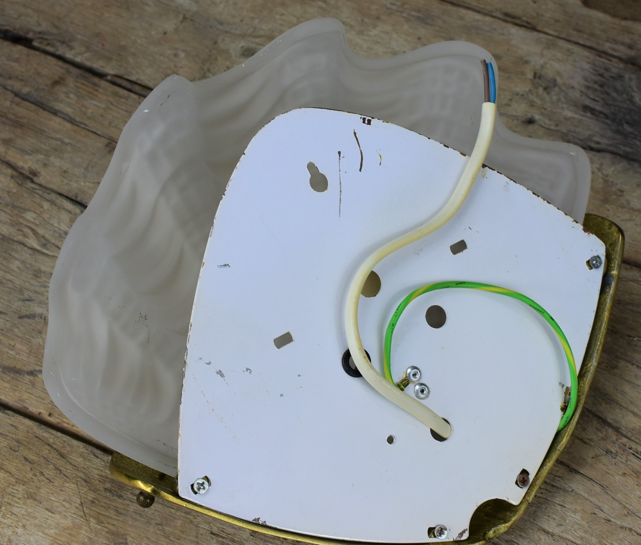 Shell wall lamp, glass and brass.