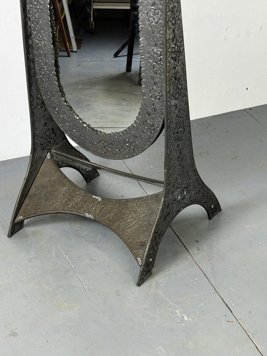 Miroir sur pied en métal vintage, années 1980