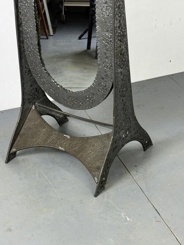 Miroir sur pied en métal vintage, années 1980