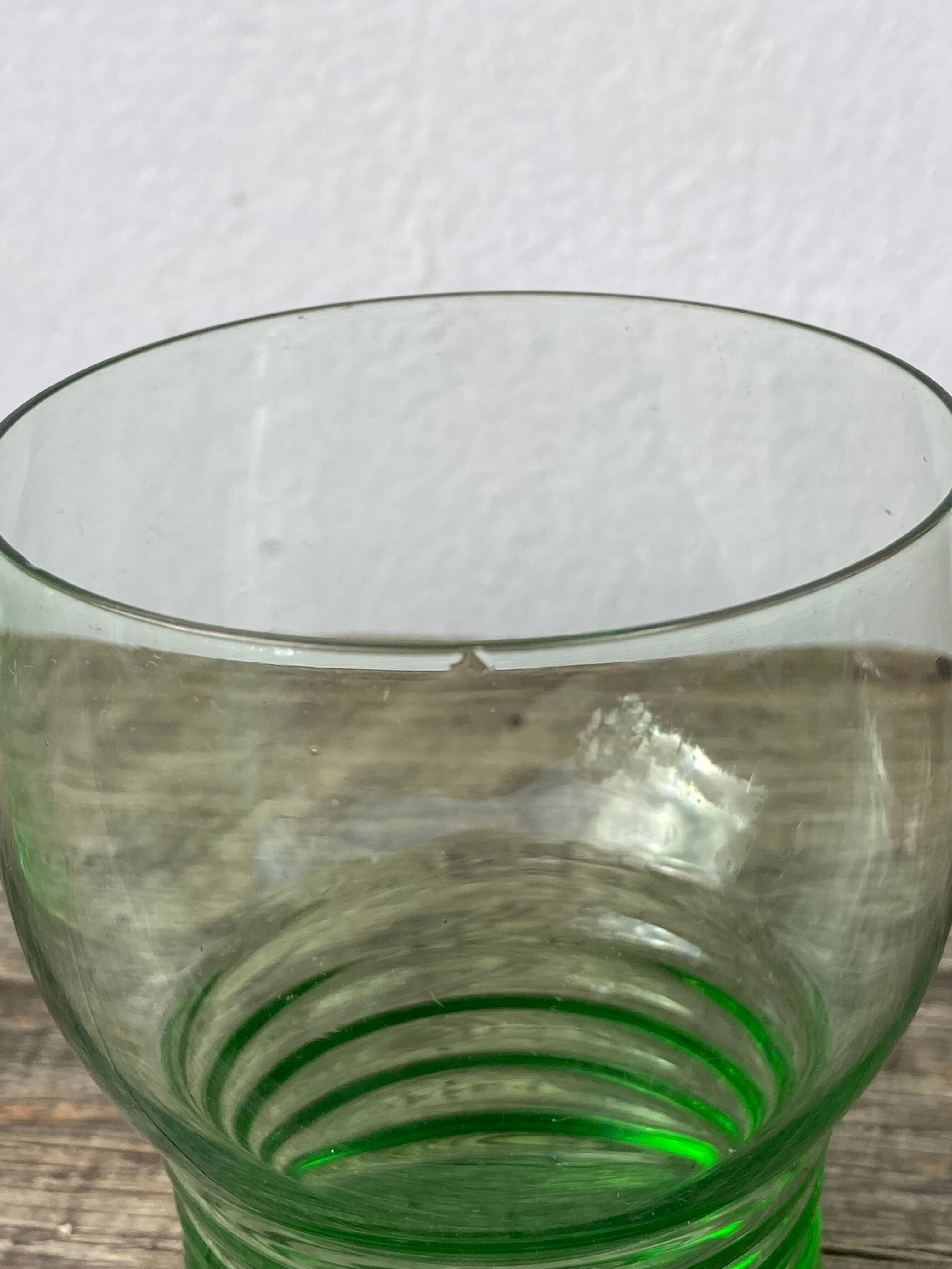 5 vintage green blown glass water glasses