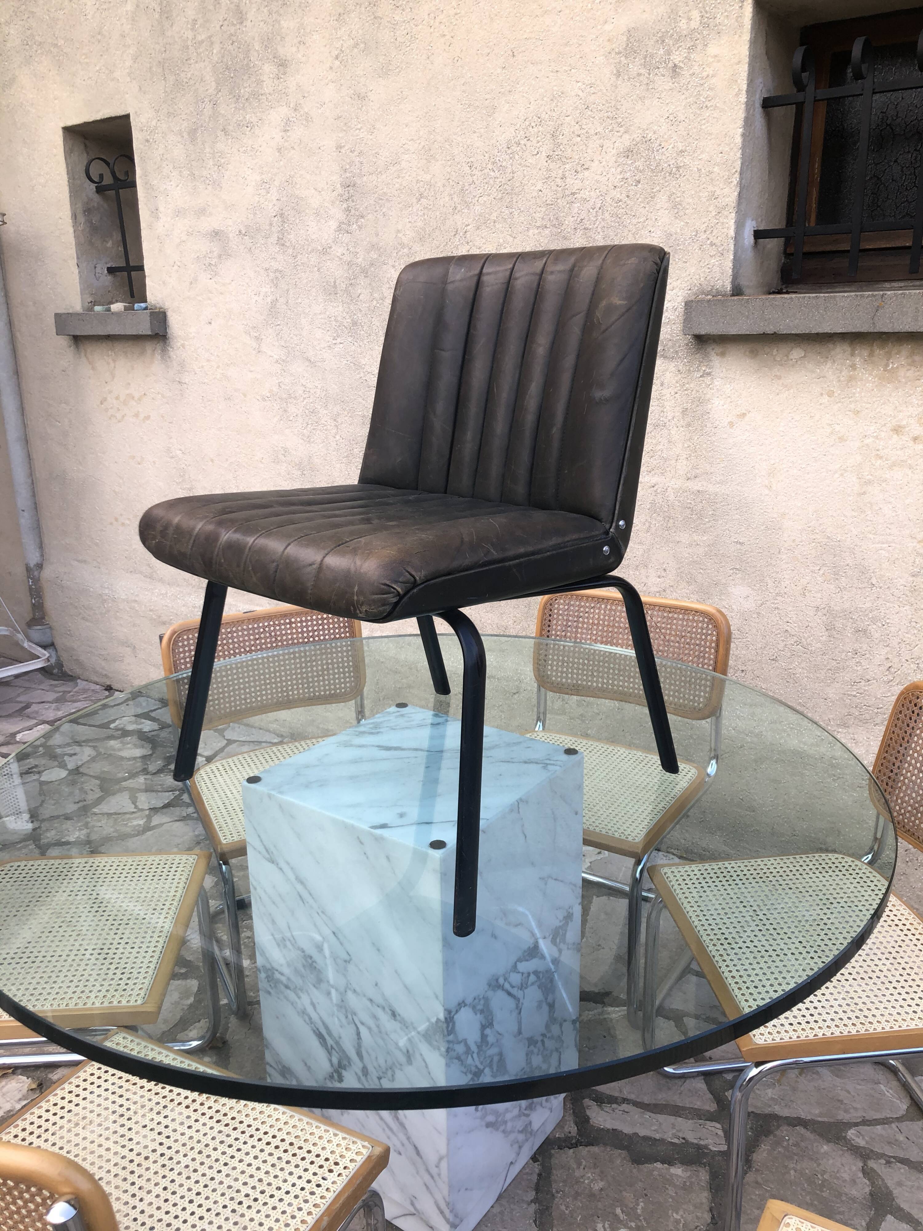Bronze green leather armchair 1950