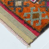 Blue Pink Geometric Oushak Runner Rug, 80x302Cm