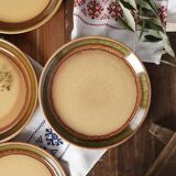 Vintage dinner plates from the 70s, in glazed stoneware, stamped Esso, Set of 6.