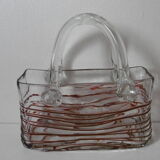 Vintage blown glass basket vase