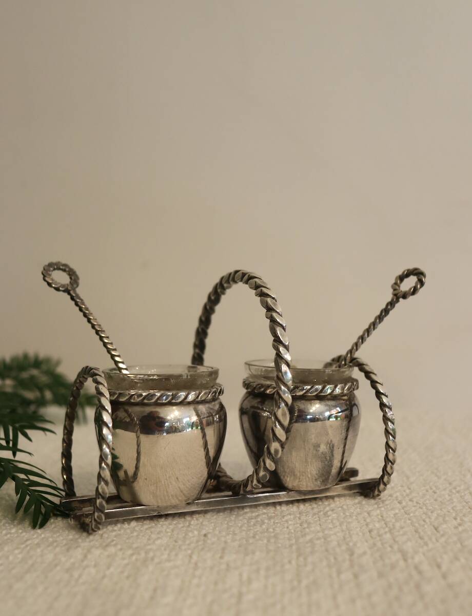 Silver-plated metal salt and pepper shakers