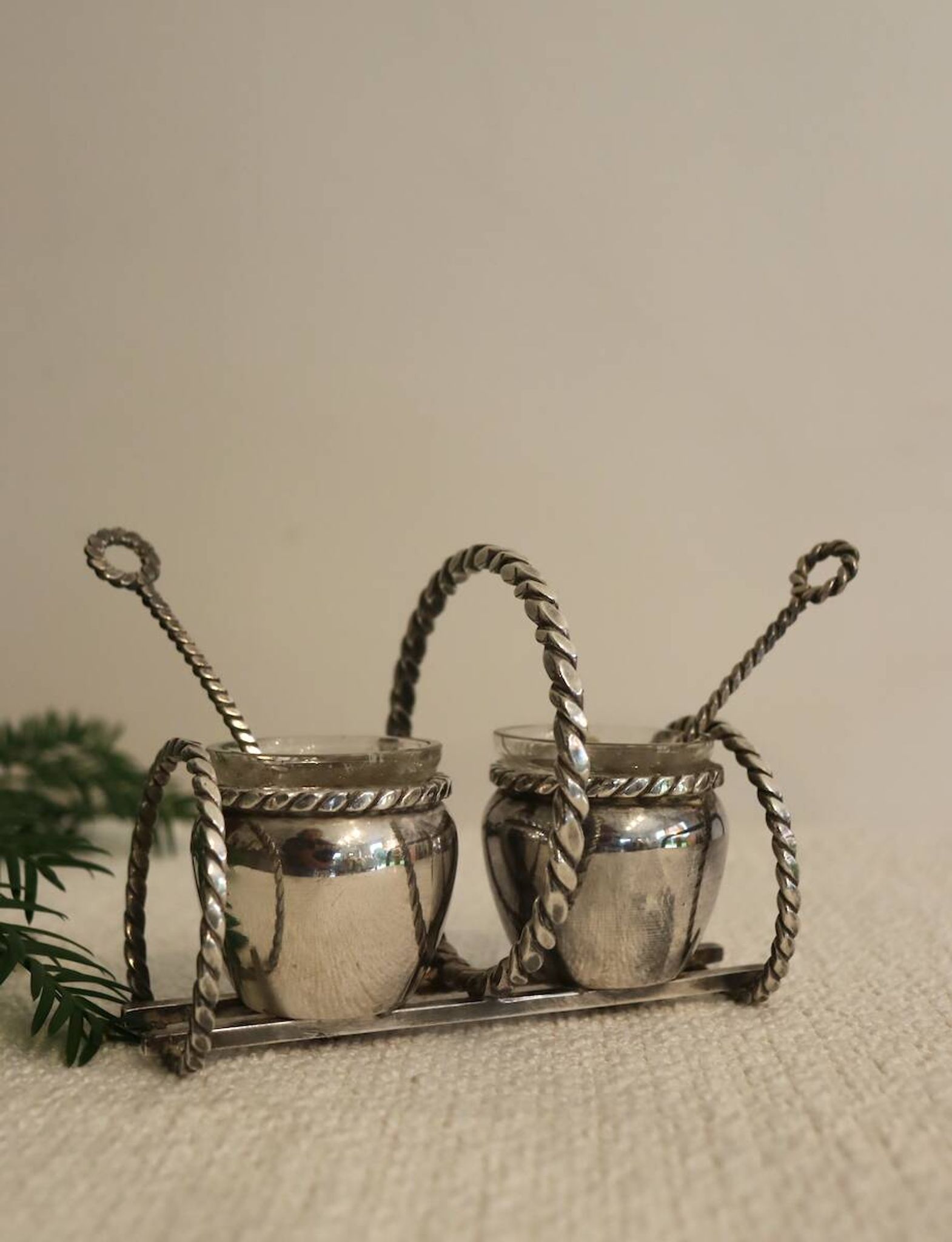 Silver-plated metal salt and pepper shakers