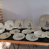 Series of 12 dessert plates and its cake tray Gien Paris Monuments
