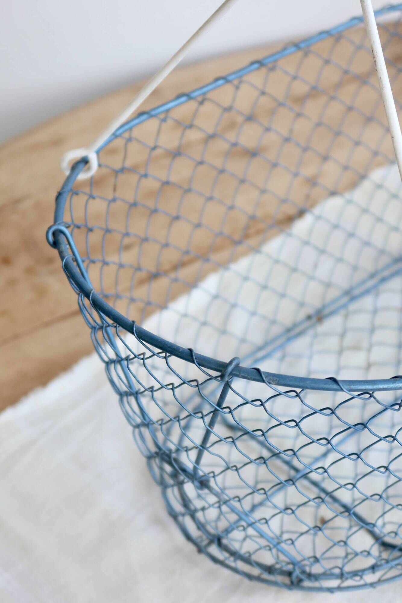 Large vintage blue wire basket