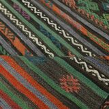 6x9 Blue & Green Striped Kilim Rug, 180x271Cm