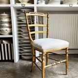 Napoleon III chair in gilded wood and beige cotton