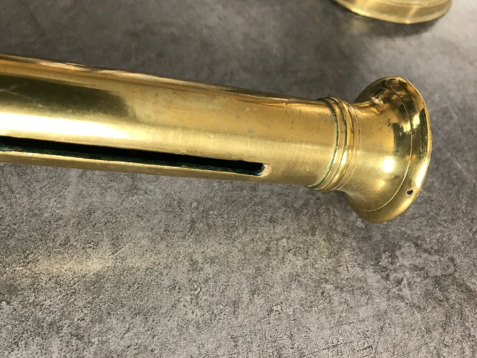 Set of 3 old brass copper zipper candlesticks