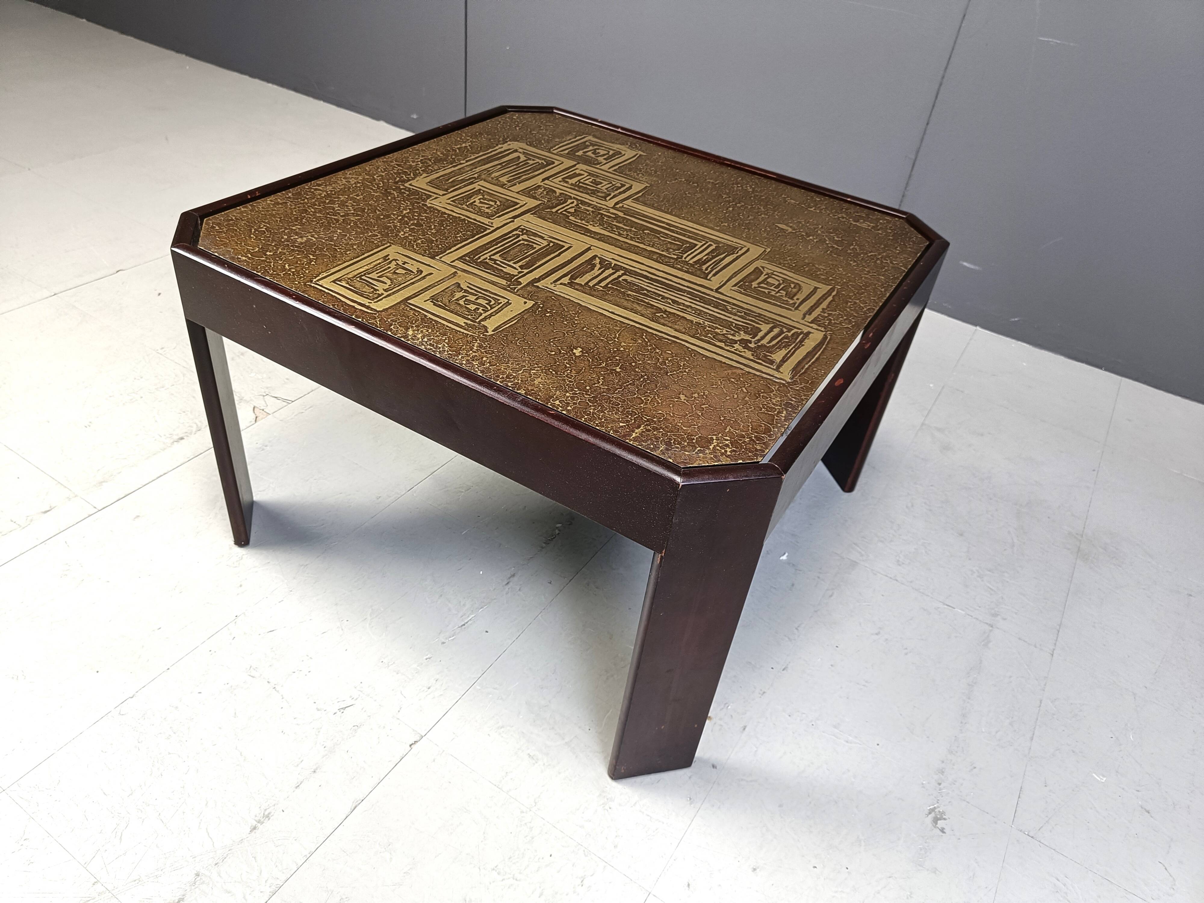 Vintage etched brass coffee table or side table, 1970s
