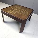 Table basse ou table d'appoint vintage en laiton gravé, années 1970