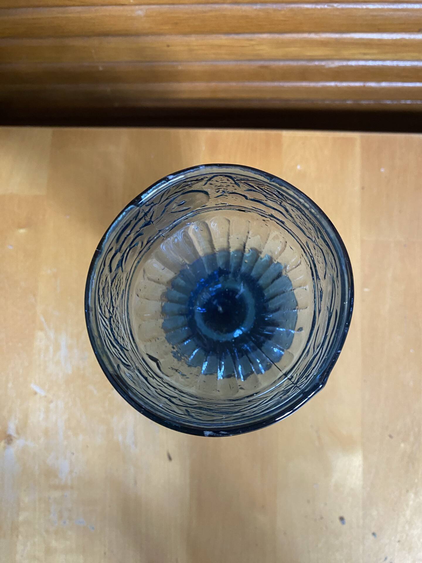 Set of 6 Blue Moulded Glass Goblets with Fruit Decor Vintage 1960s