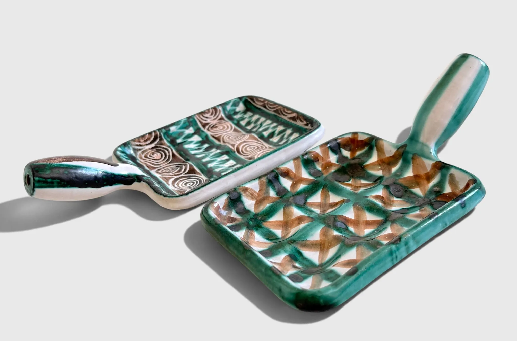 Pair of Robert Picault Ceramic Handled Trays, Vallauris, France, circa 1950