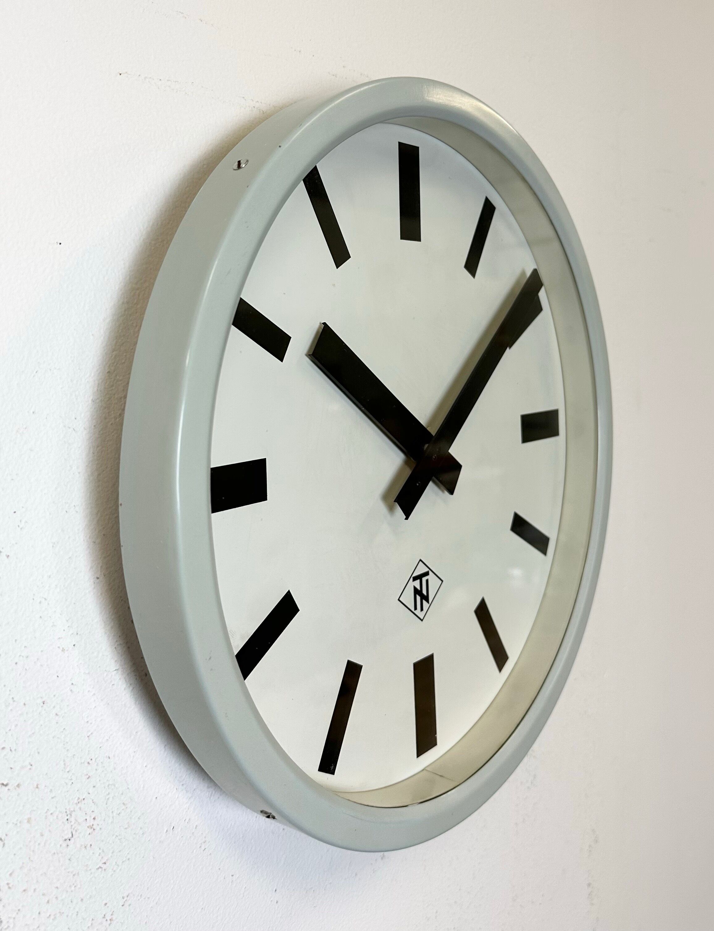 Grey Industrial Wall Clock from TN, 1960s