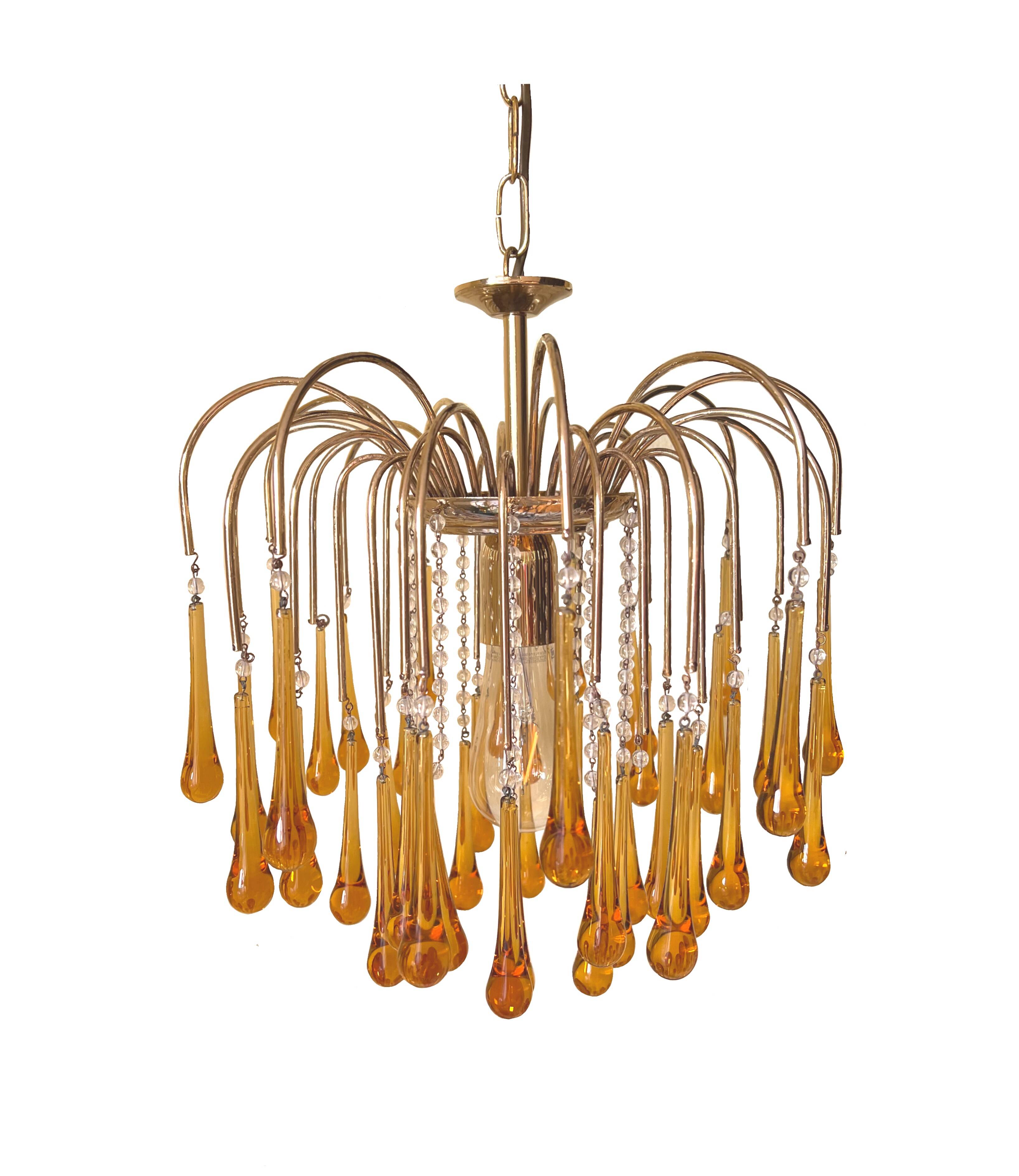 Vintage Murano Amber Glass Teardrop Chandelier - 1960-70s