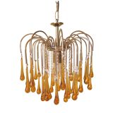 Lustre vintage en verre ambré de Murano en forme de larme, années 1960-1970