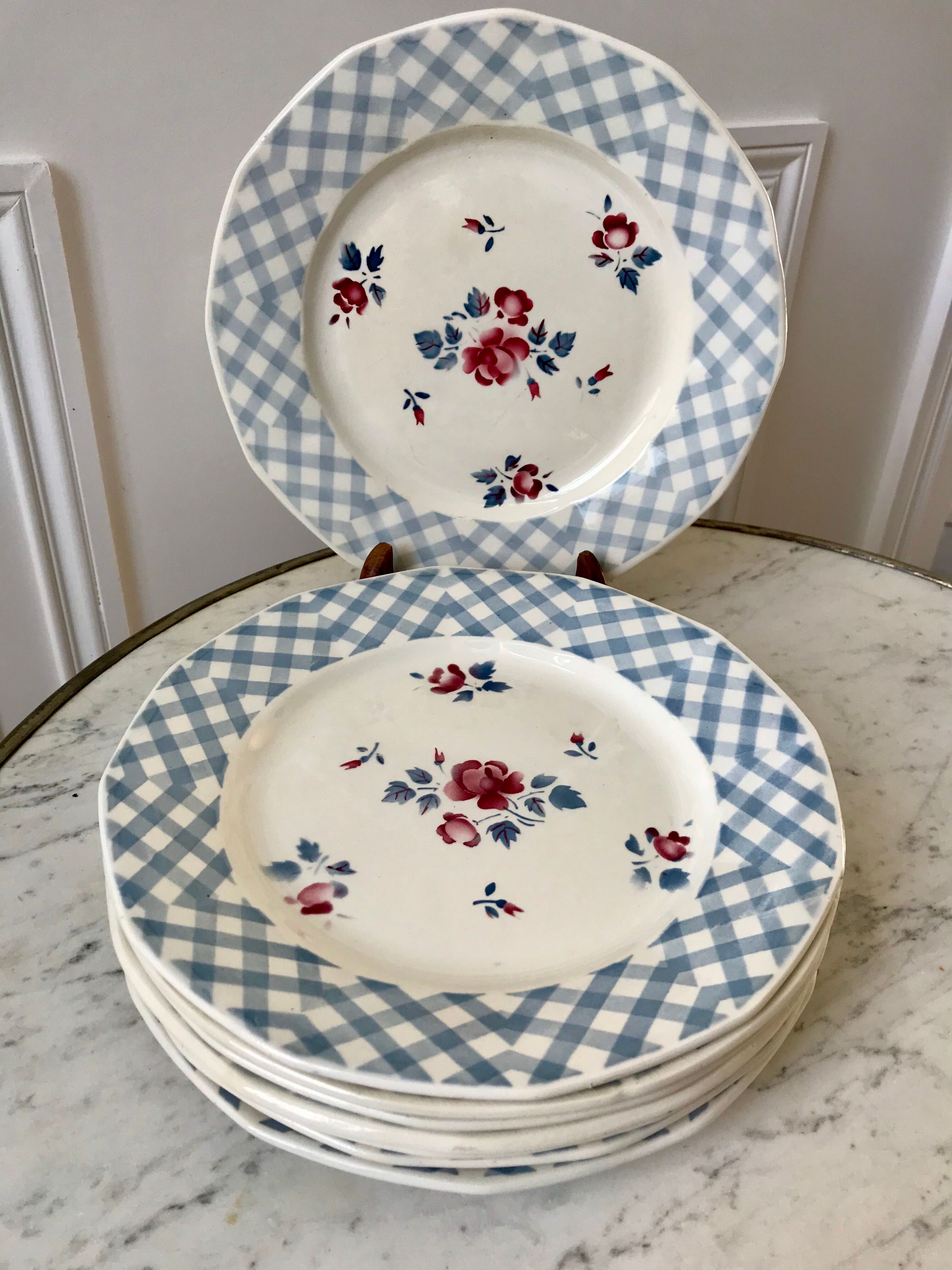 Set of 8 flat plates Digoin Sarreguemines 30s 40s