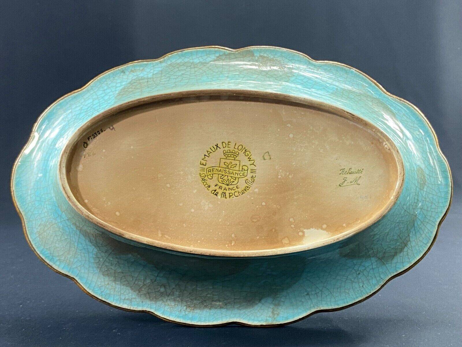 Oblong hollow dish in Longwy earthenware MP Chevallier Renaissance