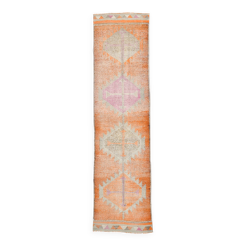 Pink Orange Soft Vintage Runner Rug, 86x334Cm