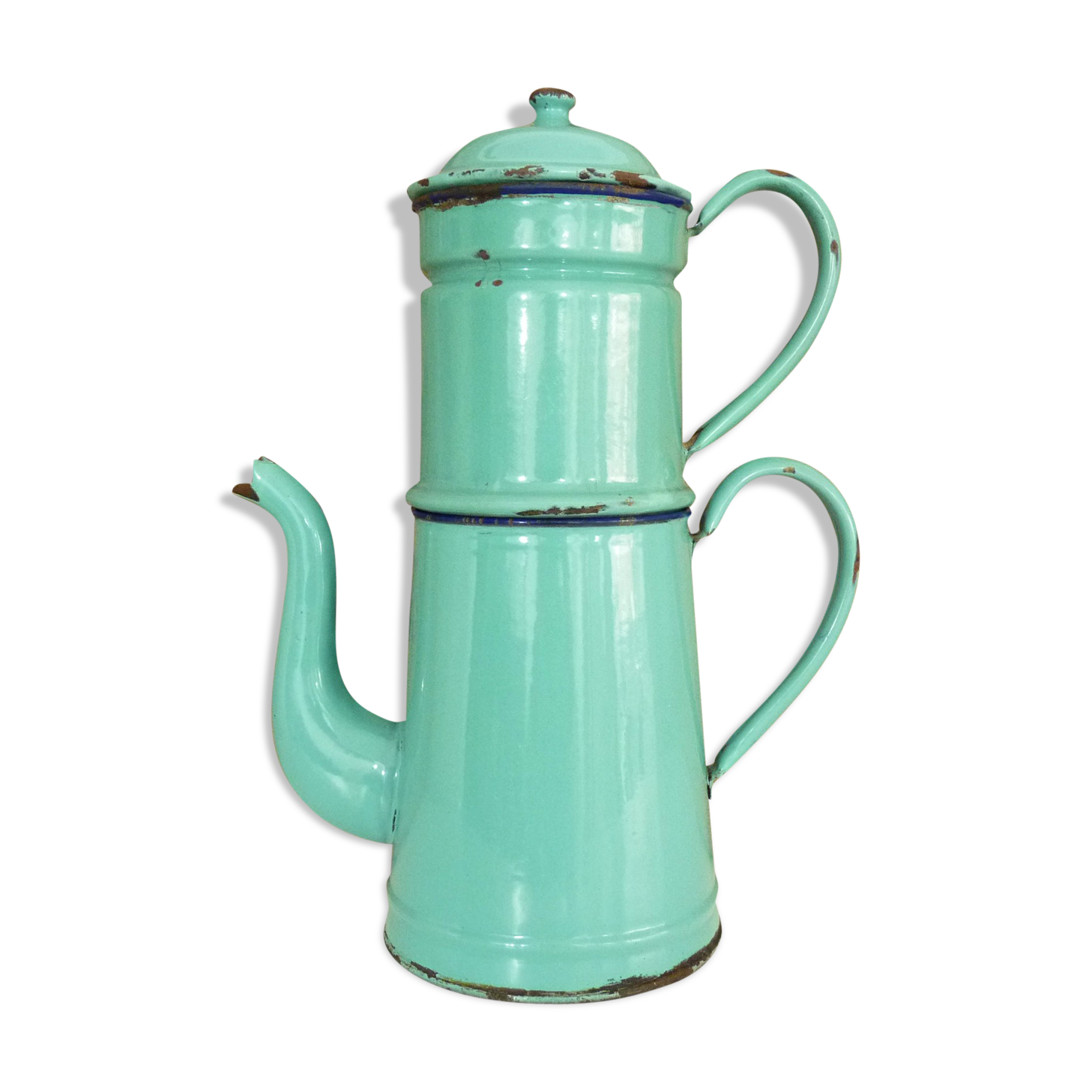 Old coffee maker in pastel blue enamelled sheet