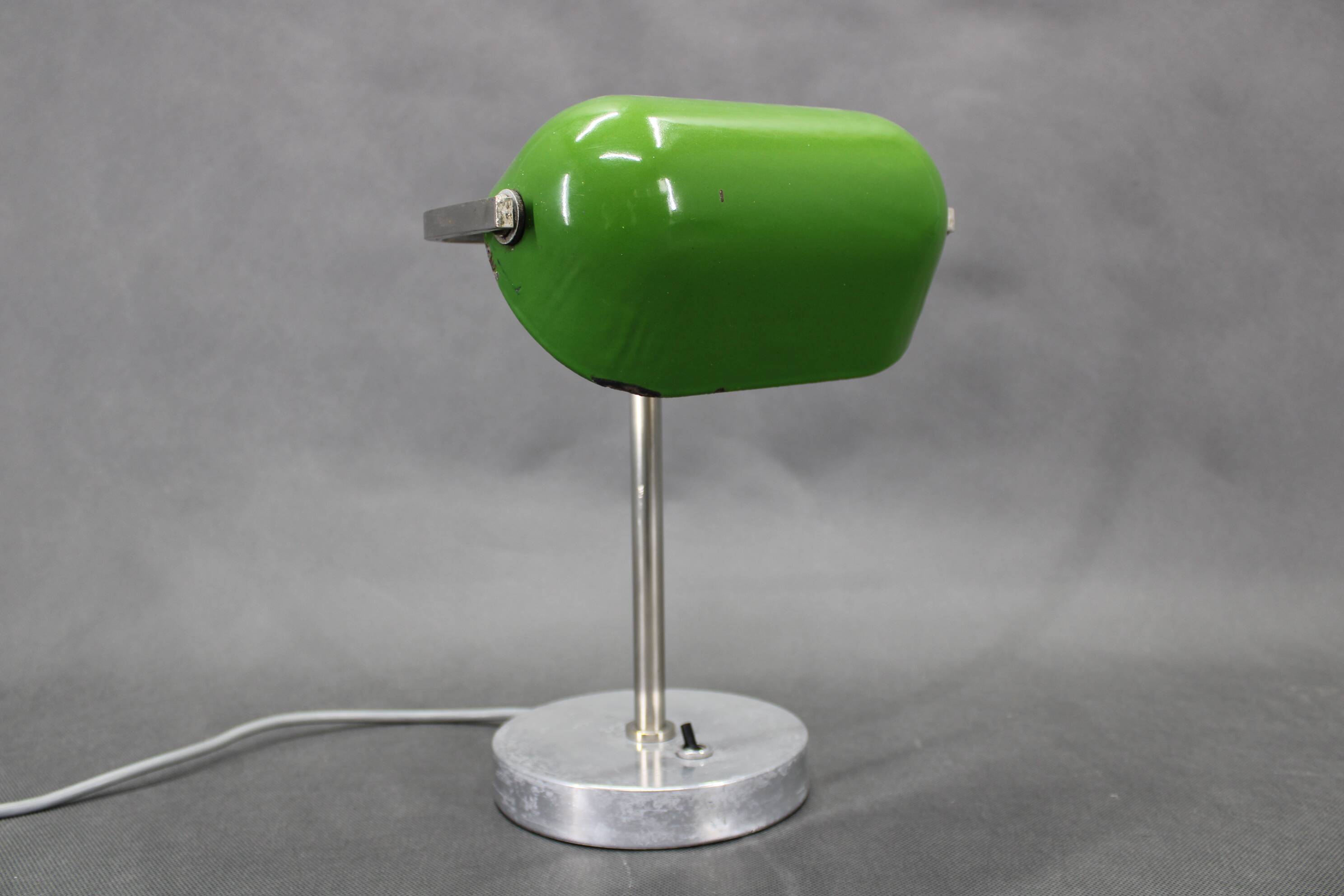 1940s Art Deco Nickel Banker Table Lamp, Czechoslovakia