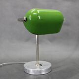 1940s Art Deco Nickel Banker Table Lamp, Czechoslovakia