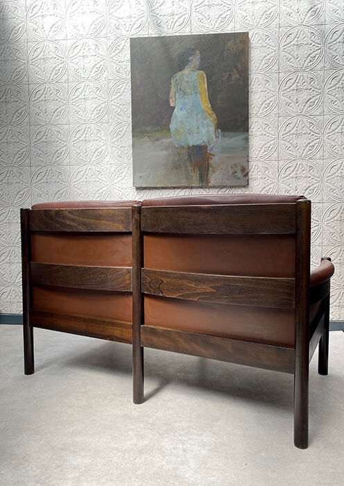 Scandinavian bench in chocolate leather