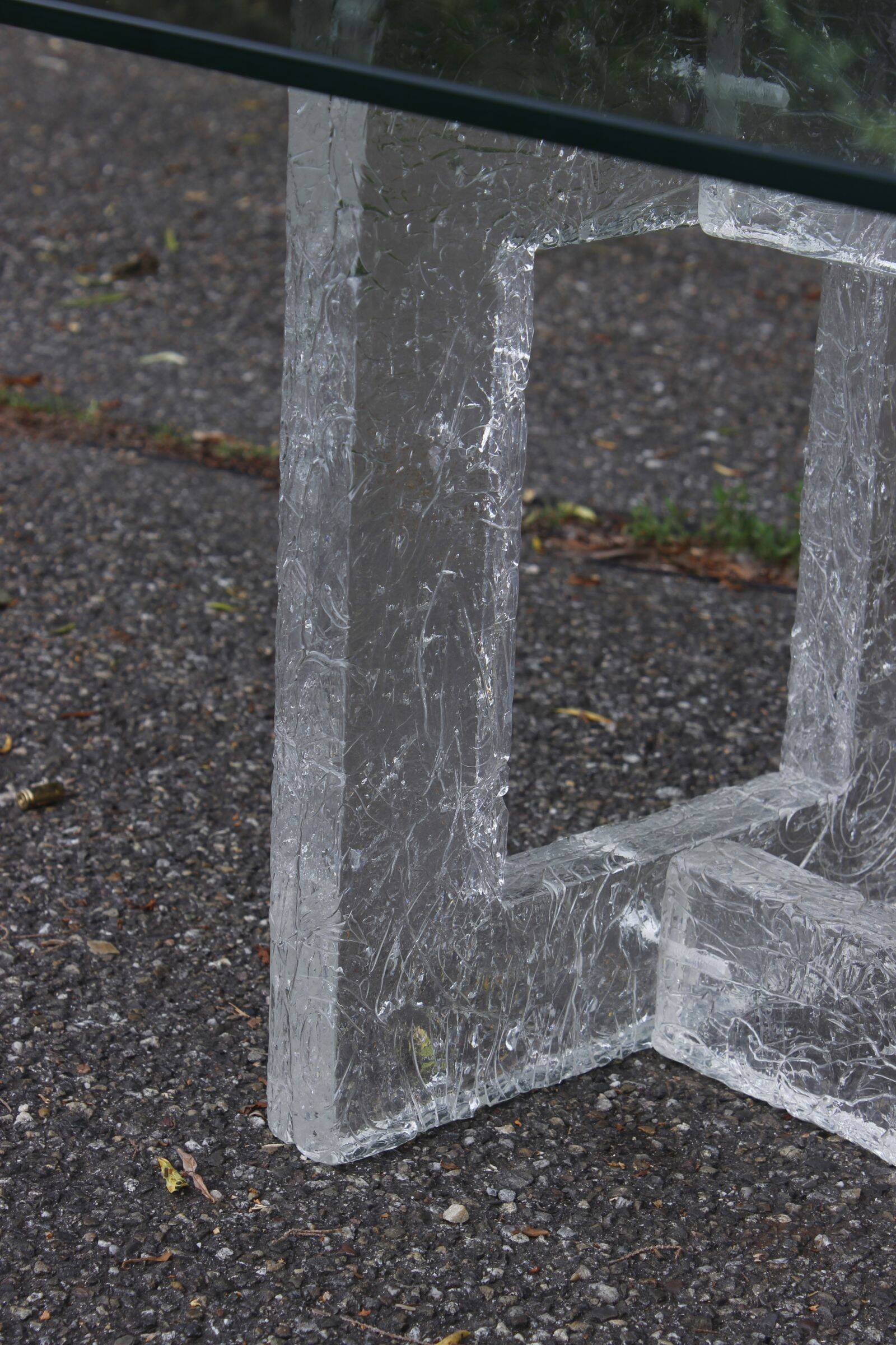 Vintage coffee table with frosted plexiglass base 1970s
