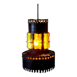 Brutalist suspension light 1960 industrial metal/glass