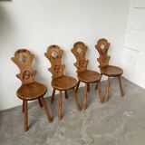 Set of 4 Savoyard pine chairs from the 60s