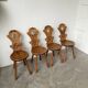 Set of 4 Savoyard pine chairs from the 60s