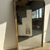 Large gilded mirror 19th century rounded corners mercury glass Louis XVI style