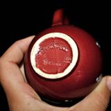 Vintage Elchinger pitcher in glazed ceramic with red polka dots