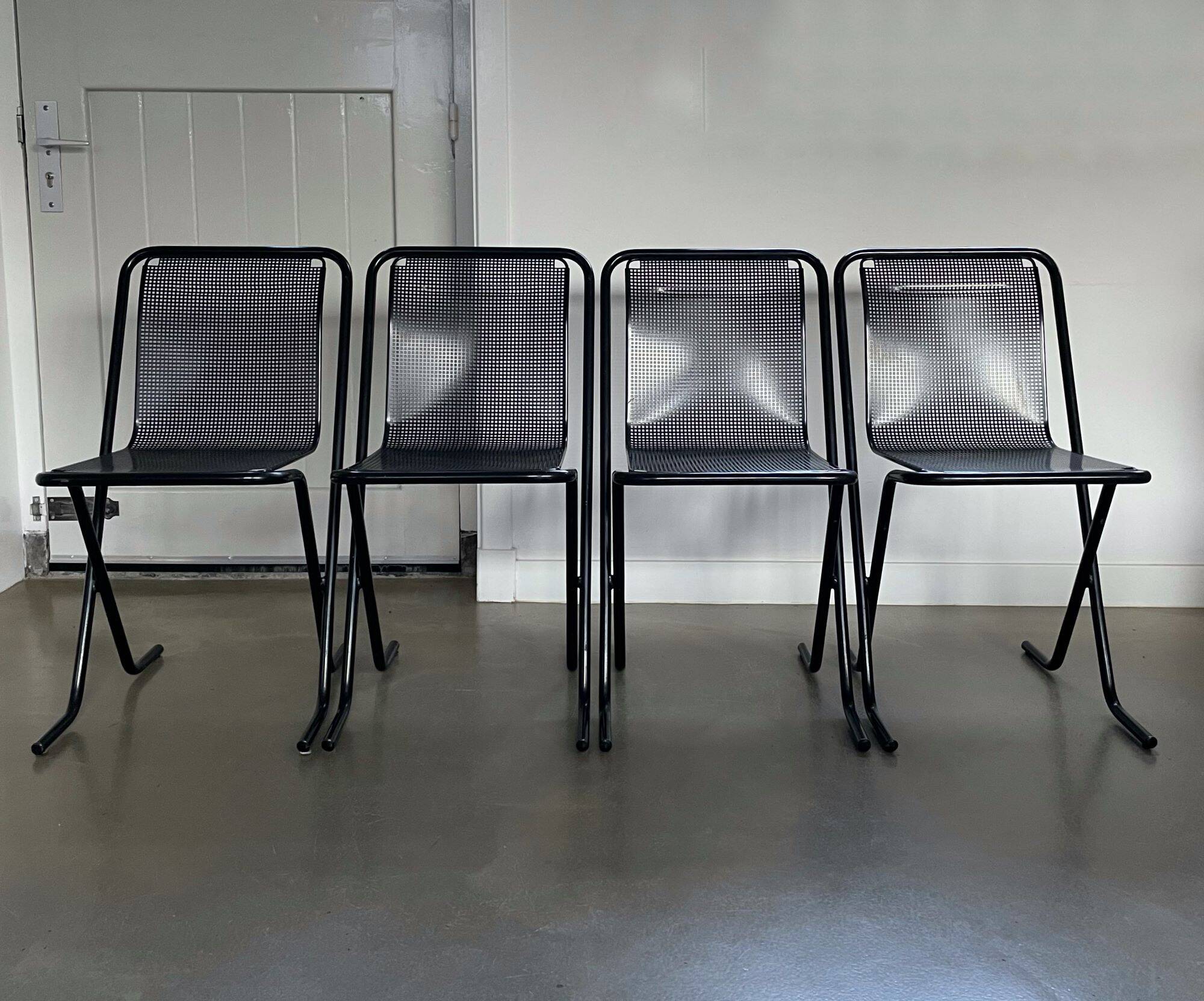 Black metal stacking chairs, Arrben Italy, 80s